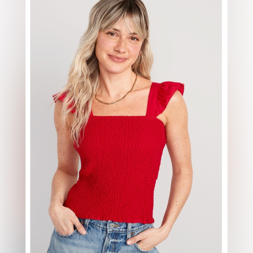 Fitted Ruffle-Trim Smocked Cropped Top
